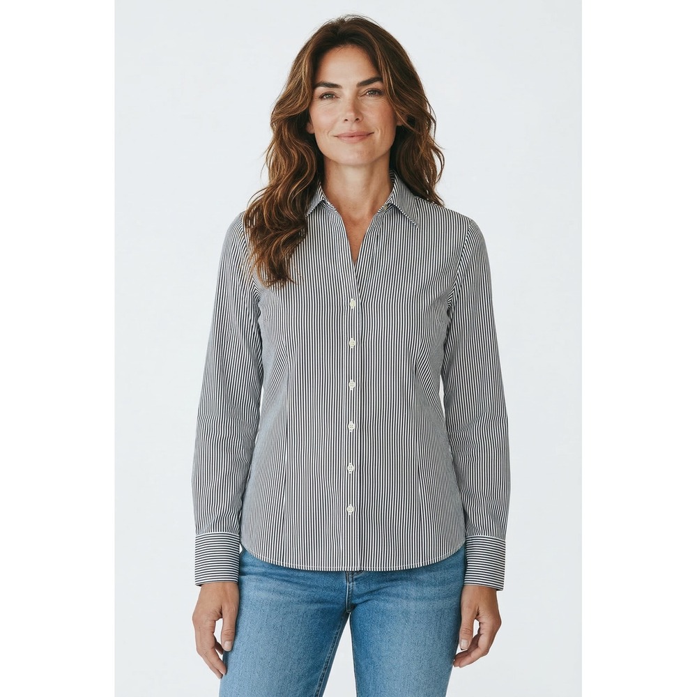MacDougal & Houston Womens XL Pinstripe Button Down Shirt Black White Cotton